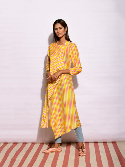 Yellow Striped Drape Kurta