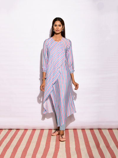 Sky Blue Striped Drape Kurta
