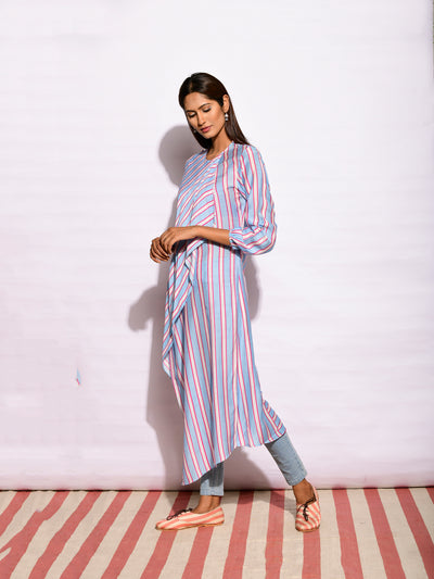 Sky Blue Striped Drape Kurta