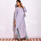 Sky Blue Striped Drape Kurta
