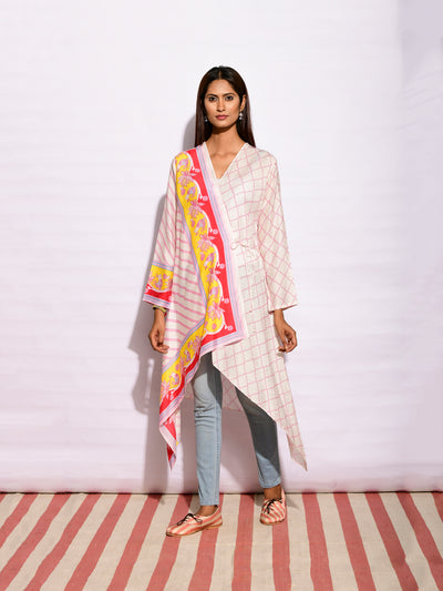 Off White Printed Wrap Tunic Dress