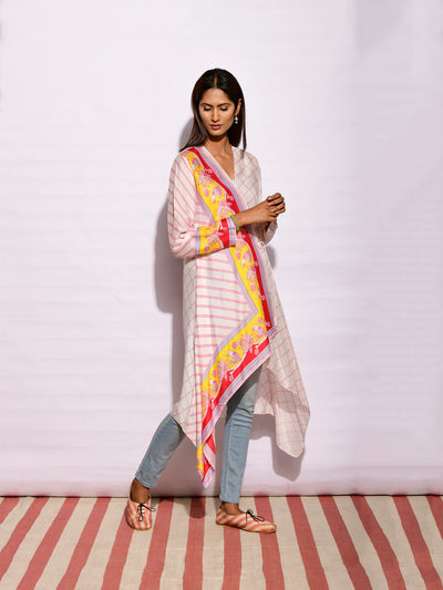 Off White Printed Wrap Tunic Dress