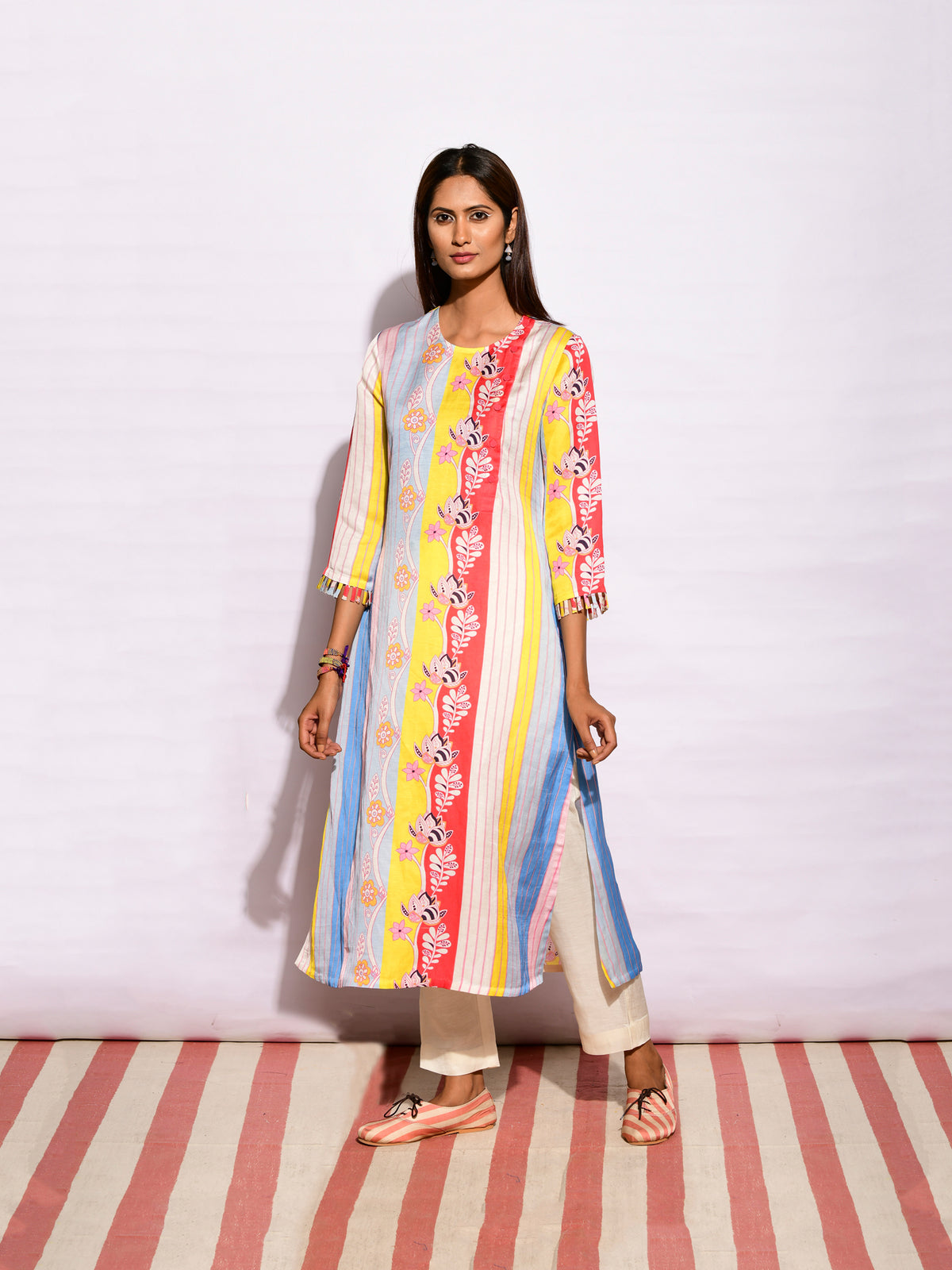 Multi Striped Printed Side Placket Kurta