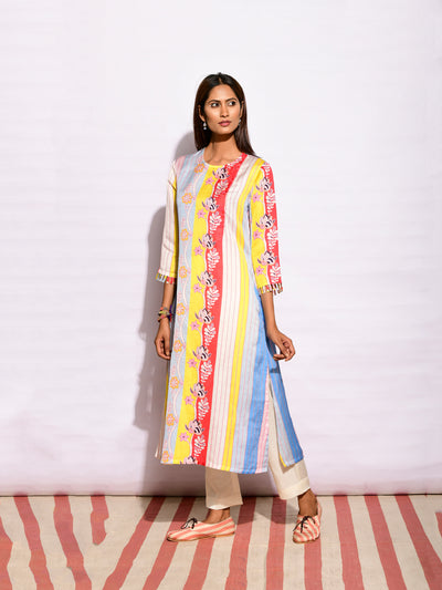 Multi Striped Printed Side Placket Kurta