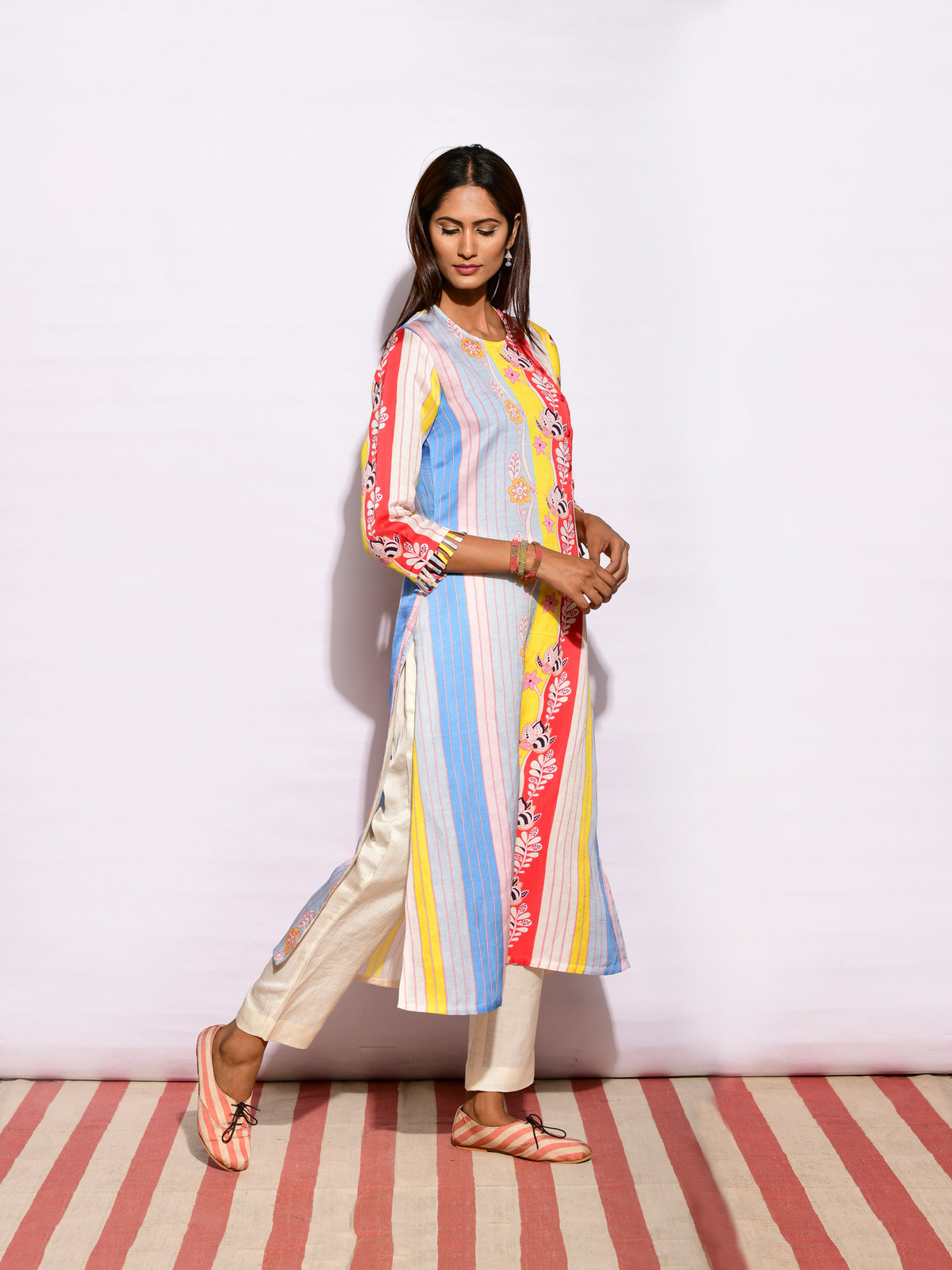 Multi Striped Printed Side Placket Kurta