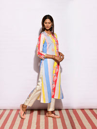 Multi Striped Printed Side Placket Kurta