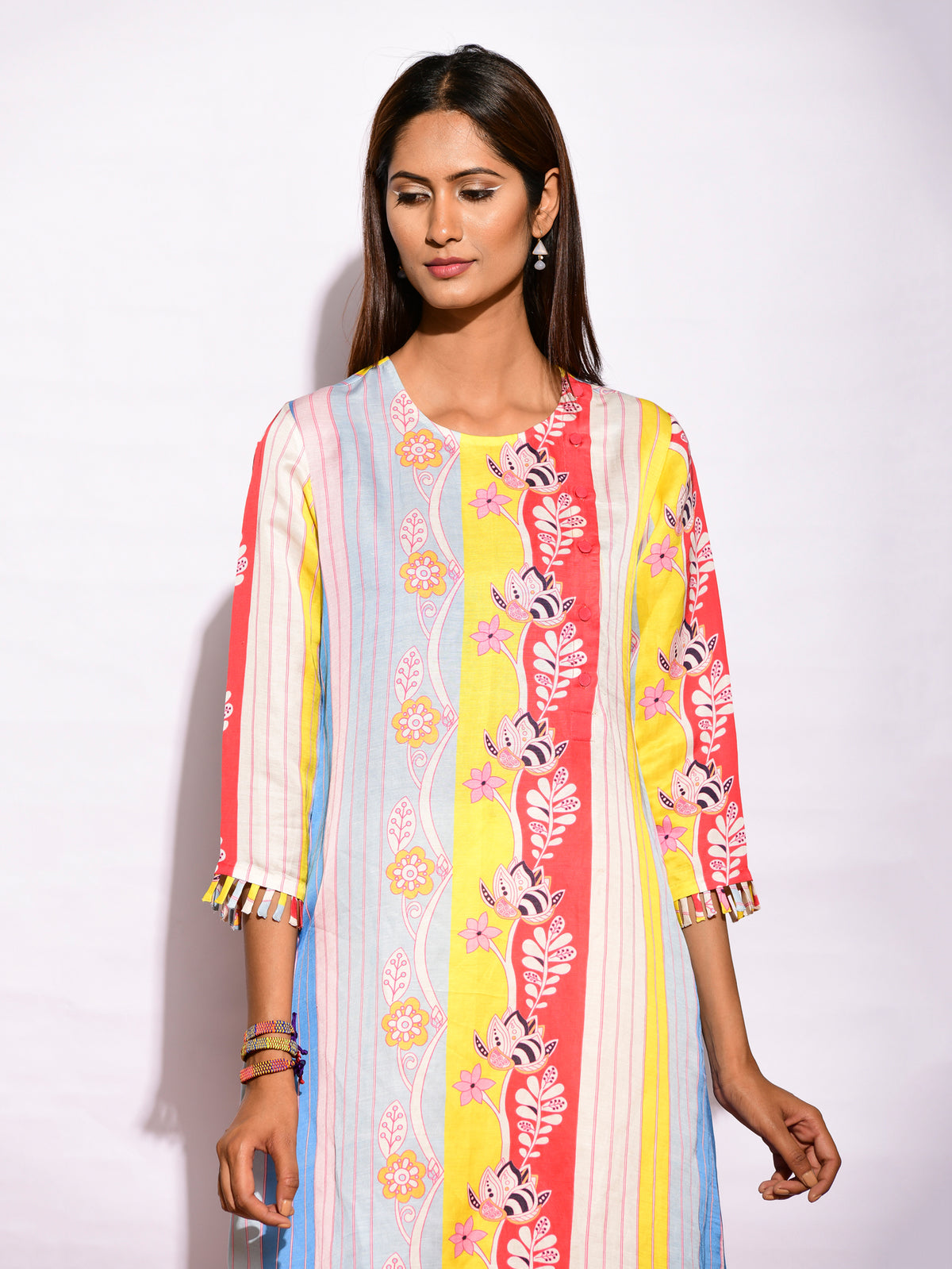 Multi Striped Printed Side Placket Kurta