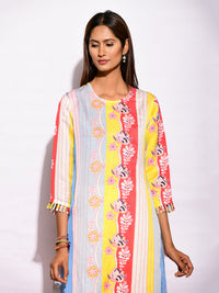 Multi Striped Printed Side Placket Kurta