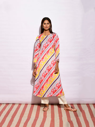 Multi Small Diagonal Striped Printed Kurta