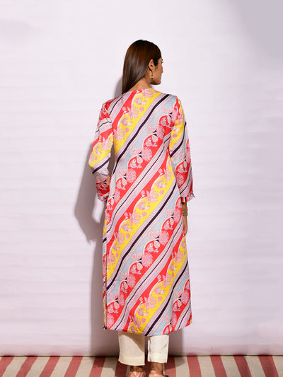 Multi Small Diagonal Striped Printed Kurta