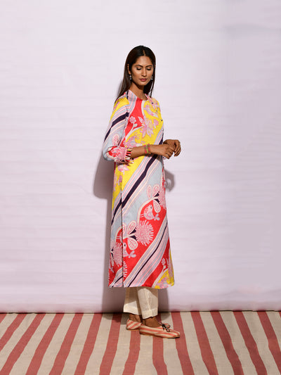 Multi Big Diagonal Striped Printed Kurta