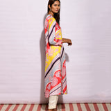 Multi Big Diagonal Striped Printed Kurta