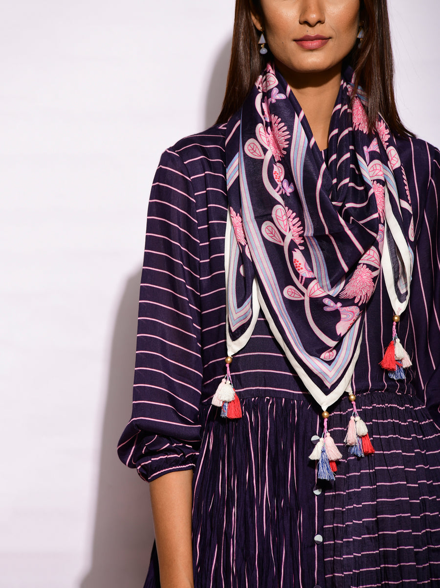 Navy Printed Scarf