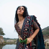 Morbagh Teal Sunheri Embroidered Saree With Embroidered Blouse