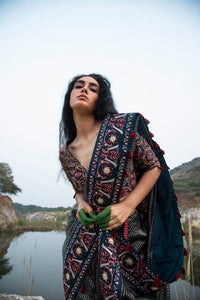 Morbagh Teal Sunheri Embroidered Saree With Embroidered Blouse