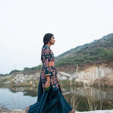 Kamal Teal Short Embroidered Kurta With Sharara And Dupatta