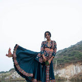 Kamal Teal Short Embroidered Kurta With Sharara And Dupatta