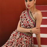Paisley Printed Embroidered One Shoulder Dress