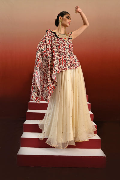 Paisley Printed Embroidered Arya Lehenga Set
