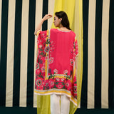 Mirror Work with Rani Pink Printed Short Kaftan Set