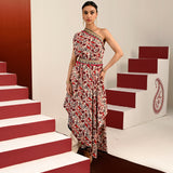Paisley Printed Embroidered One Shoulder Dress