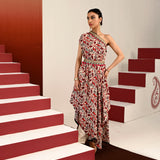 Paisley Printed Embroidered One Shoulder Dress