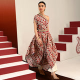Paisley Printed Embroidered One Shoulder Dress