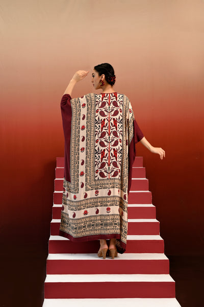 Paisley Printed Embroidered Ragini Kaftan