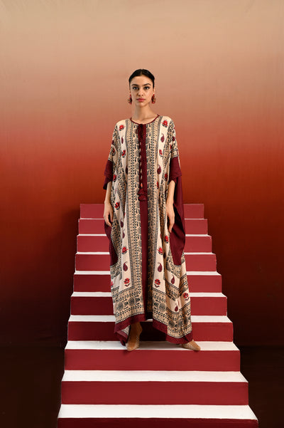 Paisley Printed Embroidered Ragini Kaftan