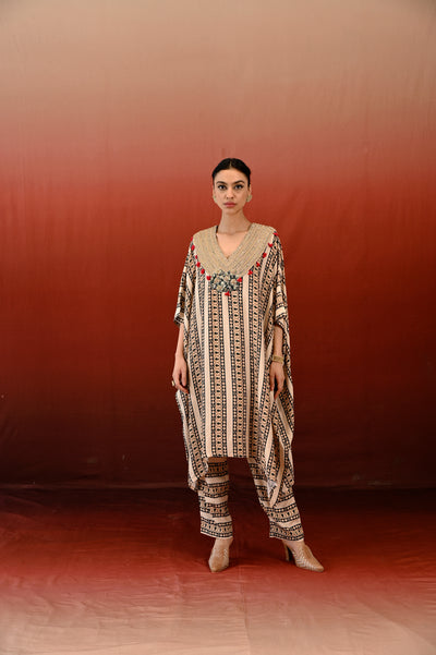 Paisley Printed Embroidered Tarang Kaftan Set