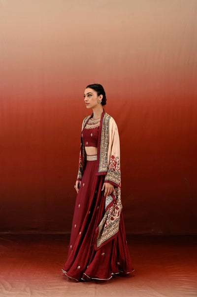 Paisley Printed Embroidered Lehenga Set