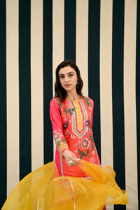 Mirror Work with Orange Printed Sharara Set