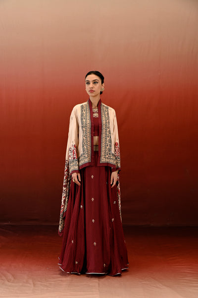 Paisley Printed Embroidered Lehenga Set