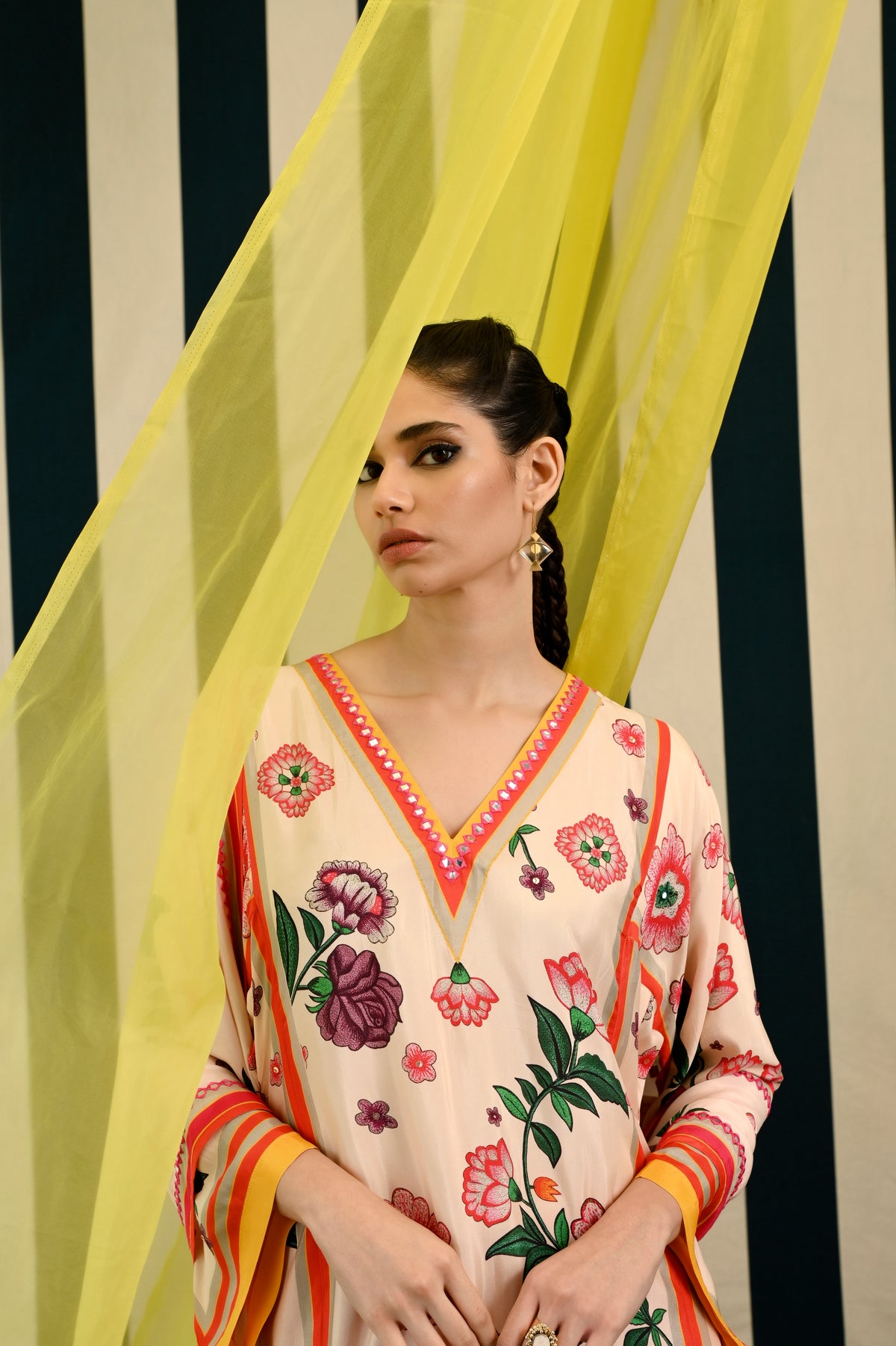 Mirror Work with Ivory Printed Kurta Set