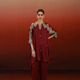 Paisley Printed Embroidered Taal Short Kaftan Set