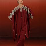 Paisley Printed Embroidered Taal Short Kaftan Set
