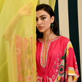 Mirror Work with Rani Pink Printed Short Kaftan Set