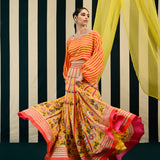 Yellow Orange Printed Embroidered Lehenga with Balloon Top