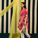 Mirror Work with Rani Pink Printed Short Kaftan Set