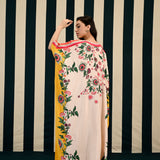 Ivory Yellow Printed Kaftan with Mirror Work