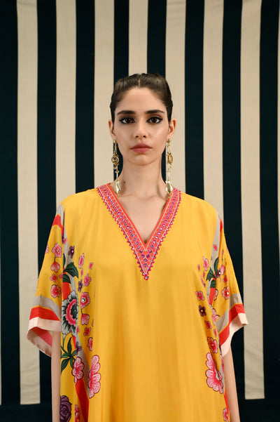 Yellow Printed Sharara Set with Mirror Work