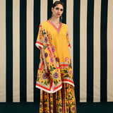 Yellow Printed Sharara Set with Mirror Work