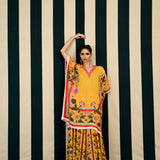 Yellow Printed Sharara Set with Mirror Work