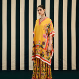 Yellow Printed Sharara Set with Mirror Work