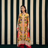 Yellow Orange Printed Kurta Set with Mirror Work