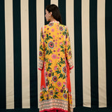 Yellow Orange Printed Kurta Set with Mirror Work