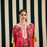 Fuchsia Printed Kaftan with Mirror Work