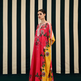 Fuchsia Printed Kaftan with Mirror Work
