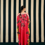 Fuchsia Printed Kaftan with Mirror Work