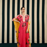 Fuchsia Printed Kaftan with Mirror Work